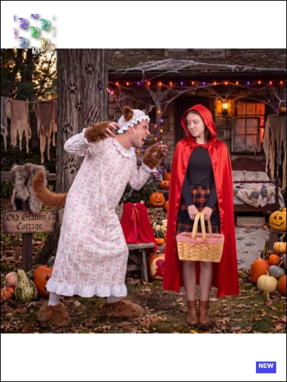 6 Piece Red Riding Hood Costume Set with Velvet Cape and Wolf Grandma Attire